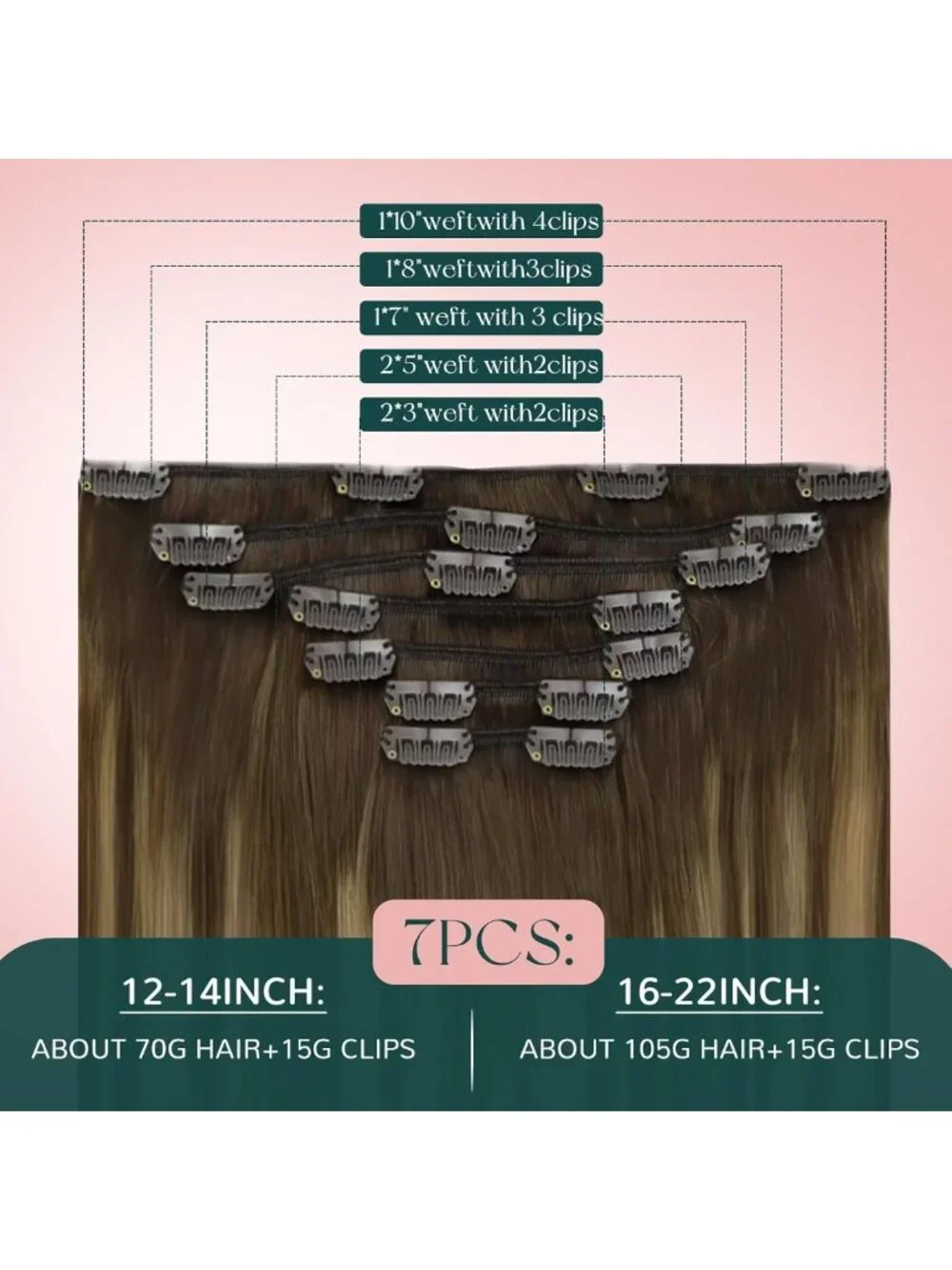 20 Inch Balayage Clip-In Hair Extensions, Easy Application, 120g, 7 Pieces